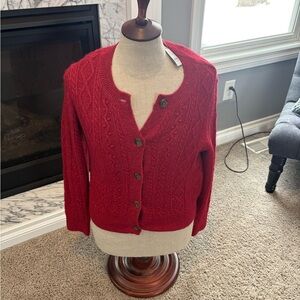 NWT LOFT cable red cardigan